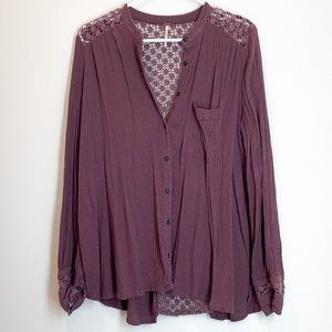 Free People The Best Lace Button Down Top Purple